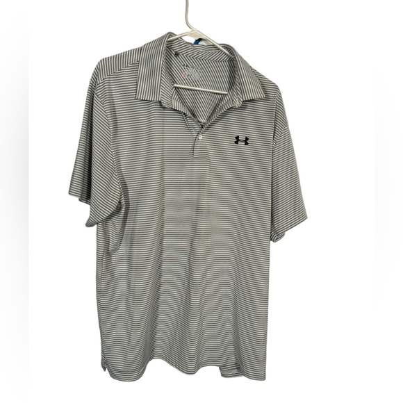 Under Armour Other - Men’s Under Armour UA Heat Gear Loose Fit Polo Gray Stripe Shirt - Size 2XL